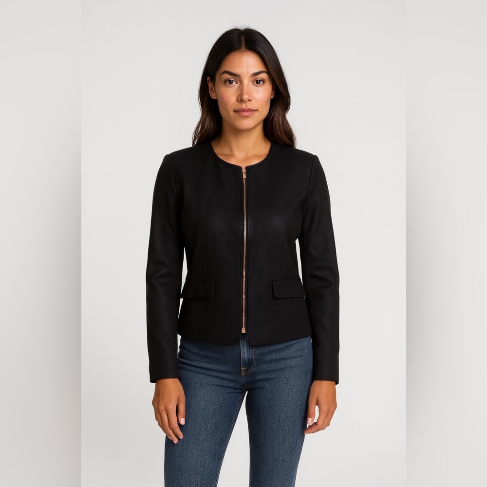 Calvin Klein Minimalist Black Blazer Zip Front Size 10 | Workwear Classic